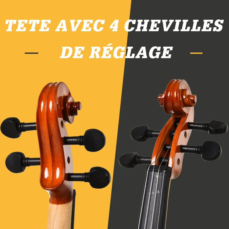 HOMCOM Violon 4/4 pleine grandeur avec étui, accordeur, épaulière, archet, colophane, cordes rechange et chiffon contreplaqué épicéa et érable