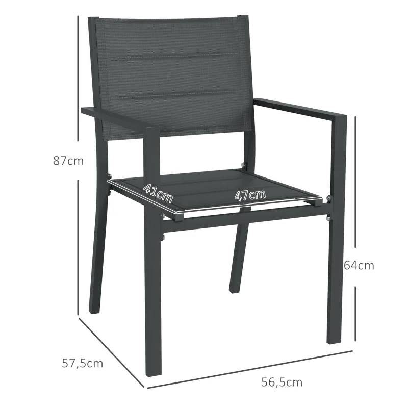 Outsunny Ensemble de 4 chaises de jardin empilables en aluminium et textilène avec accoudoirs, lot de 4 pièces pour extérieur