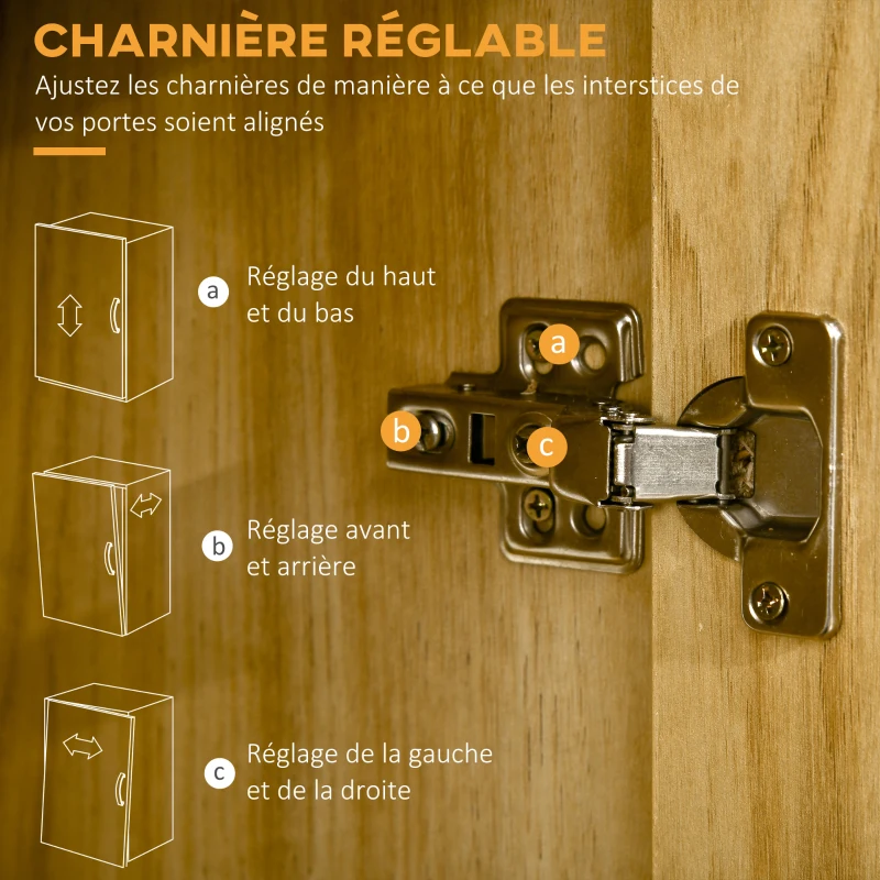 HOMCOM Buffet de cuisine armoire de cuisine multi-rangements avec un tiroir, 3 placards, 4 niches et passe-câbles hauteur 166 cm(m-6)