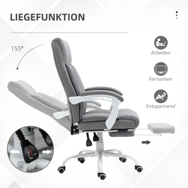 Vinsetto Bürostuhl, Drehstuhl, neigbare Rückenlehne, höhenverstellbar, bis 120 kg, Leinenoptik, Grau(m-6)