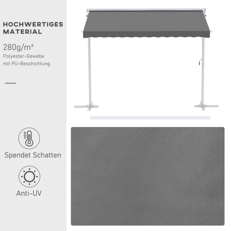 Outsunny Standmarkise Gartenmarkise Markise mit Faltarm Kurbel Terrasse Grau 3x3m