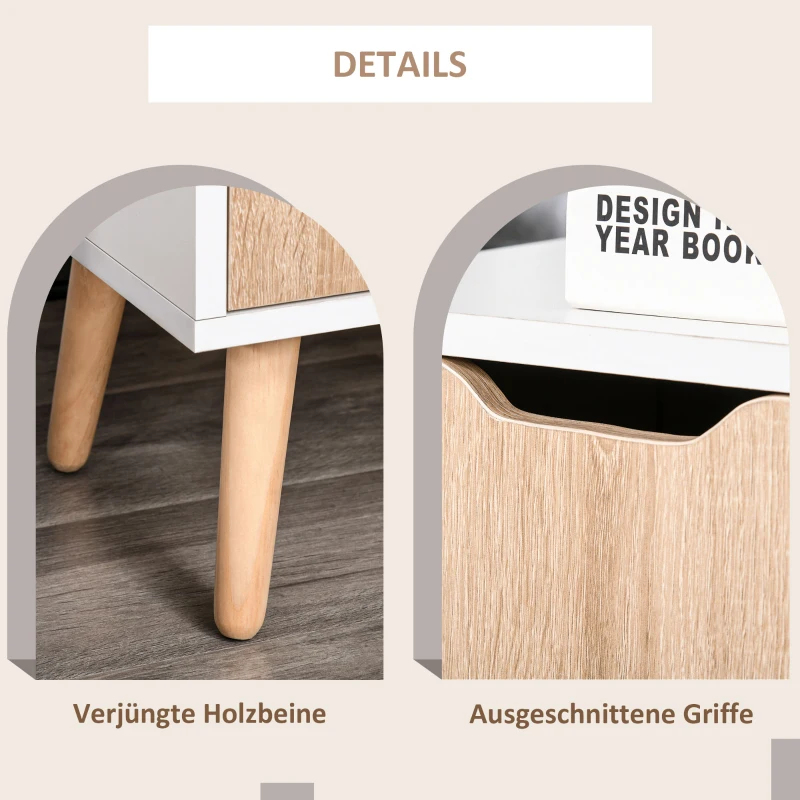 HOMCOM Sideboard mit Schrank und Schubladen Kommode Nachttisch Beistellschrank im skandinavischen Design viel Stauraum MDF Spanplatte Weiß+Natur 90 x 30 x 72 cm