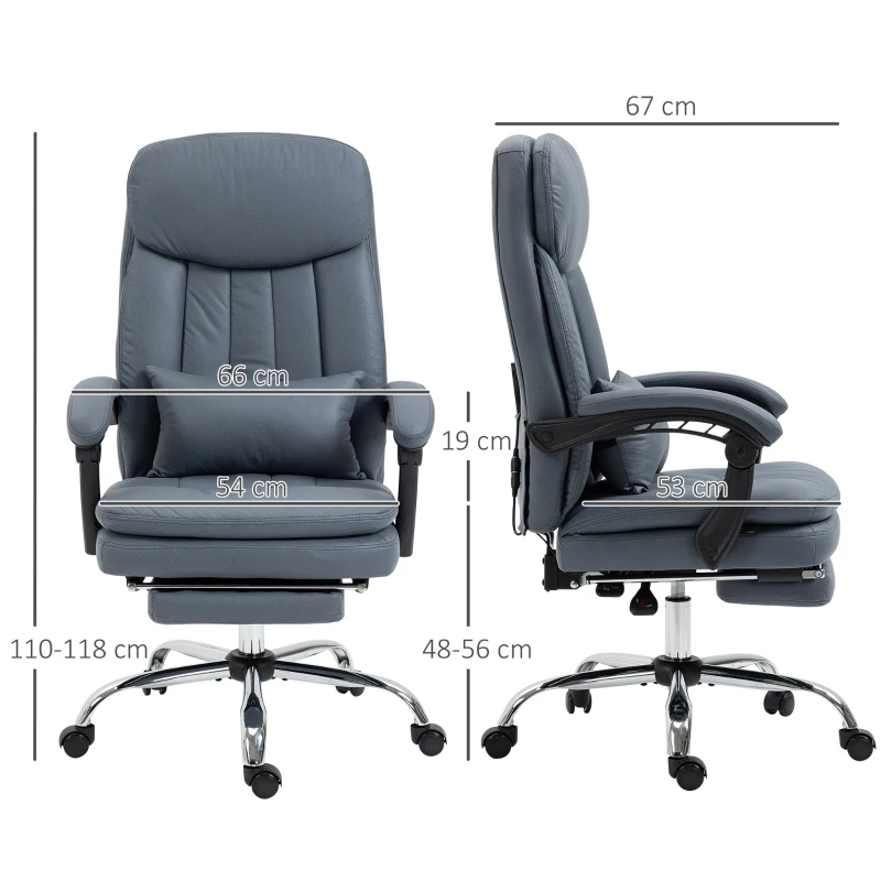 Vinsetto Fauteuil de bureau direction massant chauffant hauteur réglable dossier inclinable repose-pied gris