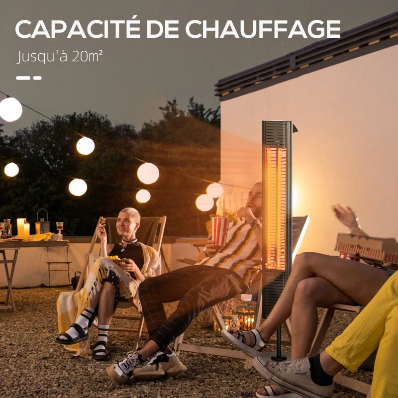 Outsunny Chauffage infrarouge ULG + sur pied 20 m² chauffage radiant électrique chauffage d'appoint sans CO₂ protection IPX5 6 niveaux de chaleur 650/1000/1320/1500/1750/2000W télécommande fournie
