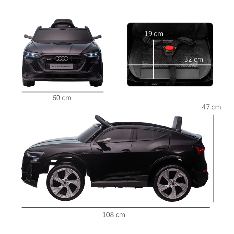 HOMCOM Macchina Elettrica per Bambini 12V con Telecomando, Velocità 3-8km/h, Luci e Musica, Età 3-5 Anni, Nero
