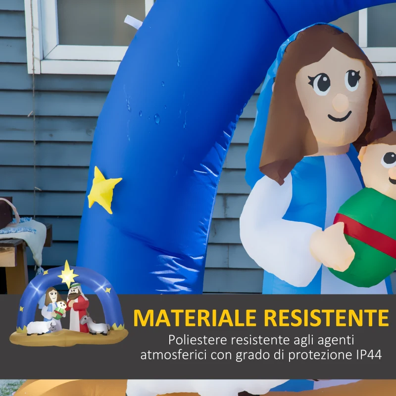 Outsunny Presepe di Natale Gonfiabile con 5 Luci LED Integrate e Gonfiatore Incluso 206x95x157cm