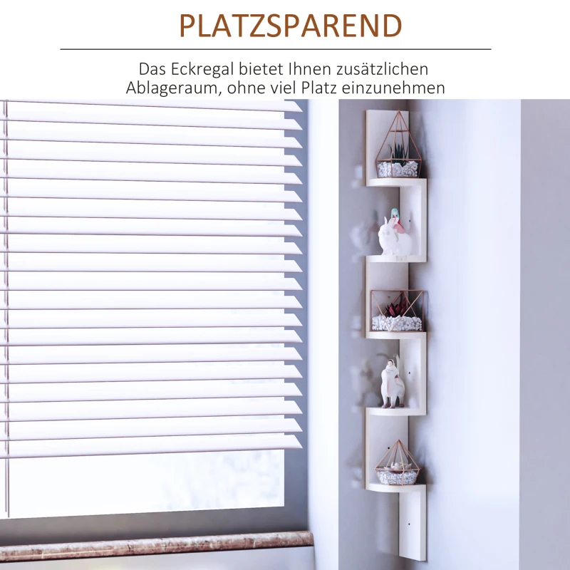 HOMCOM Wandregal Hängeregal Eckregal Zickzackregal Bücherregal Regal Weiß 12 x 12 x 120 cm