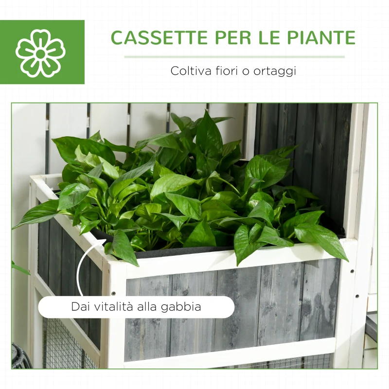 PawHut Pollaio Prefabbricato in Legno con Area Aperta, Casetta e Nido, 161.5x62.5x115cm, Grigio