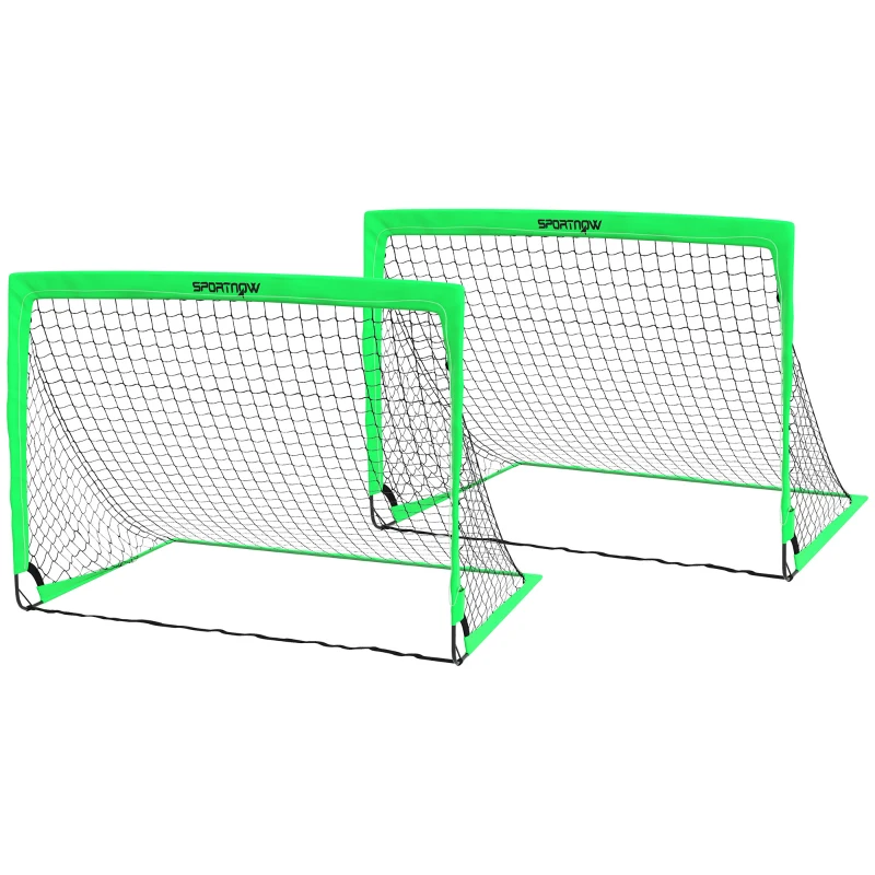 SPORTNOW Juego de 2 Porterías de Fútbol para Niños Porterías de Fútbol Plegables con Luz LED 120x90x90 cm Verde
