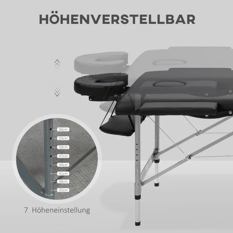 HOMCOM Massageliege klappbar, inkl. Gesichtsöffnung, Armlehnen, Handablagen, Massageliege mobil, 186 cm x 71 cm x 83 cm