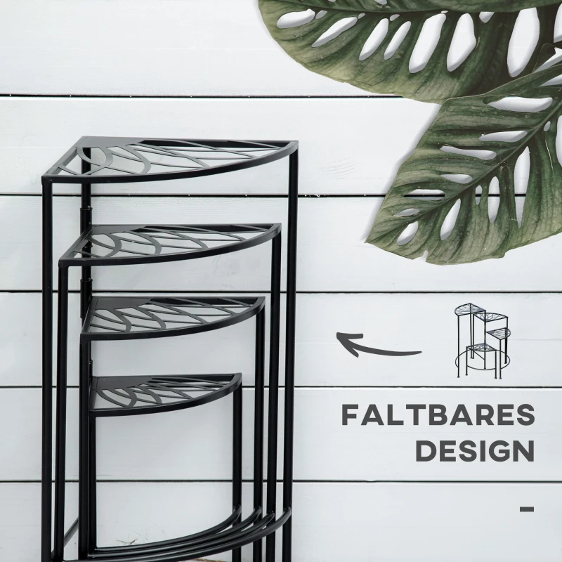 Outsunny Blumentreppe, Pflanzenregal, Pflanzentreppe mit 4 Etagen, Vintage-Design, Balkon, Garten, Schwarz