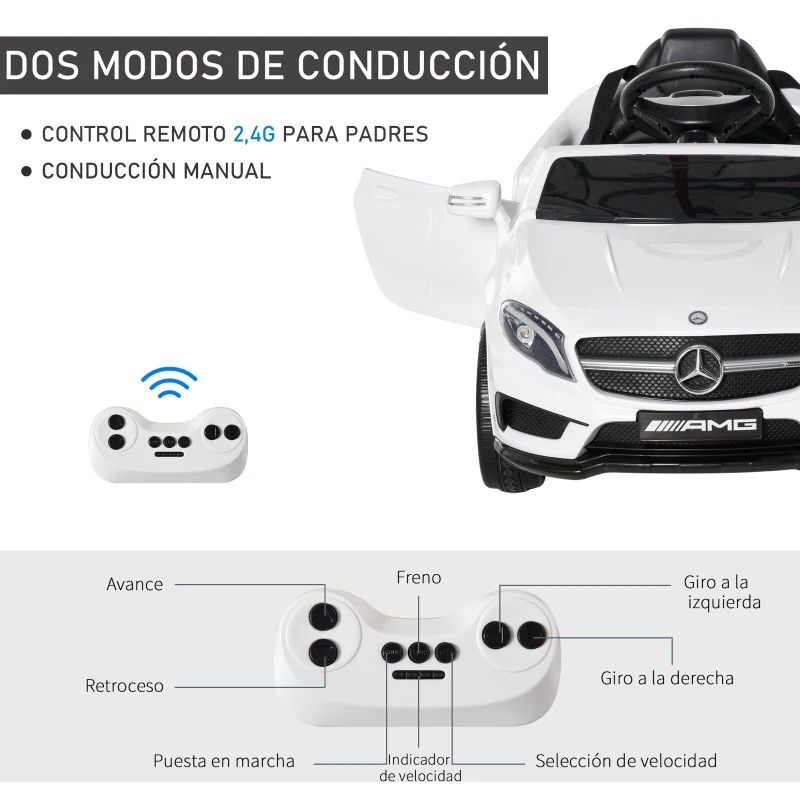 HOMCOM Coche Eléctrico para Niños de 3 Años Mercedes Benz GLA con Mando a Distancia MP3 USB Luces y Sonidos 100x58x46 cm Blanco