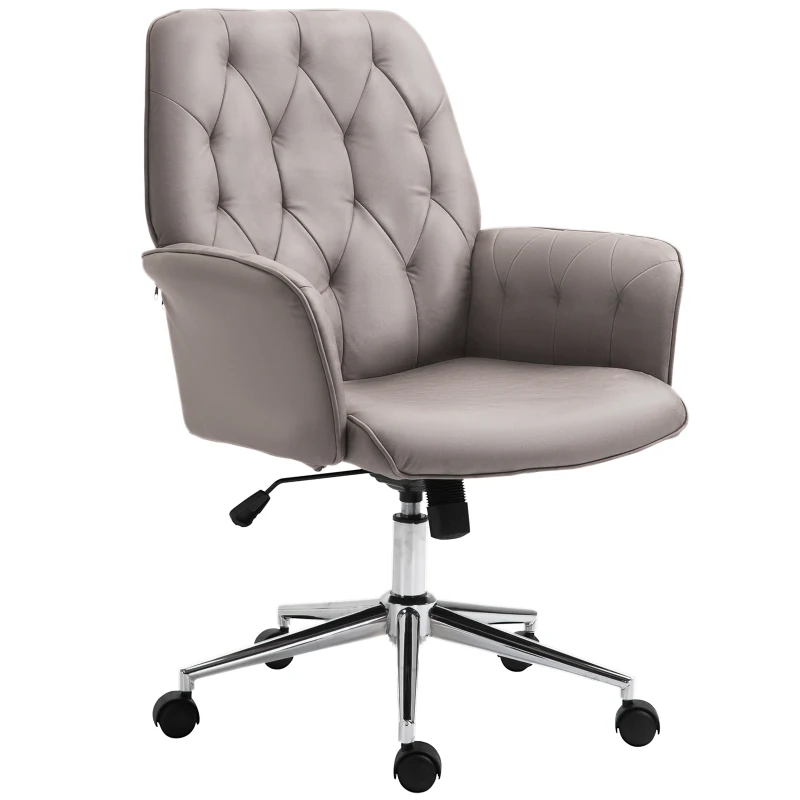 Vinsetto Office Desk Chair, Microfibre Vanity Chair with Adjustable Height, Armrest, Swivel Chair for Home, Light Grey