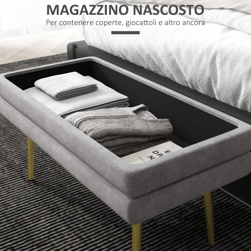 HOMCOM Panca Fondo Letto con Spazio Portaoggetti, in Acciaio e Poliestere, 79.5x37.5x43 cm, Grigia