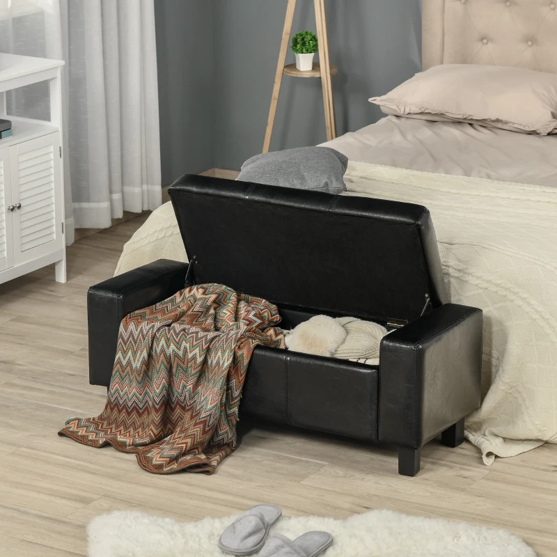 HOMCOM Ottoman Storage Chest Faux Leather Stool Bench Seat Bedding Blanket Box Home Furniture (Black)