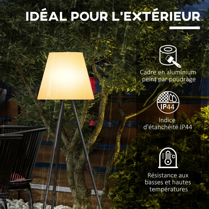 Outsunny Lampadaire d'extérieur trépied solaire sans fil avec batterie rechargeable par USB, luminosité réglable