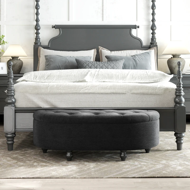 HOMCOM Hocker mit Stauraum, Sitztruhe, gepolstert, soft-close Deckel, Samtoptik, 120 x 46 x 42 cm, Dunkelgrau(m-9)