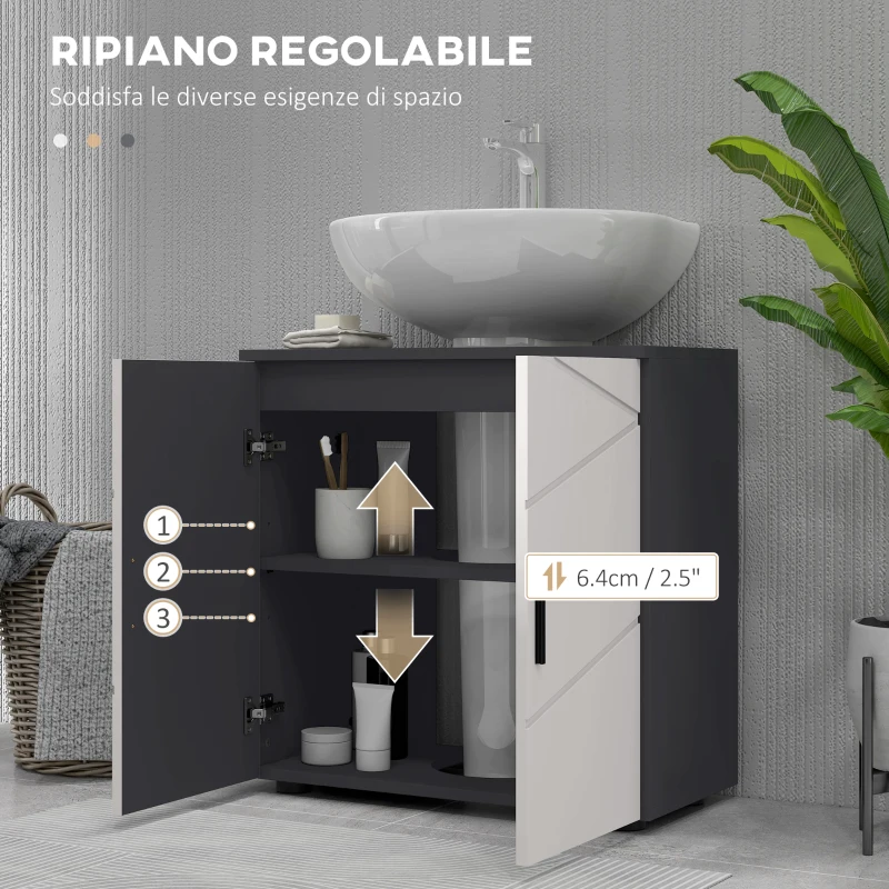 kleankin Mobile Sottolavabo Bagno per Piedistallo con Armadietto 2 Ante, 60x30x60cm, Grigio