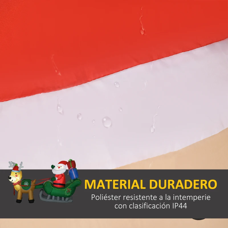 HOMCOM Decoración Inflable de Navidad Papá Noel con Trineo y 2 Renos Decoración Navideña con 4 Luces LED 210x70x125 cm