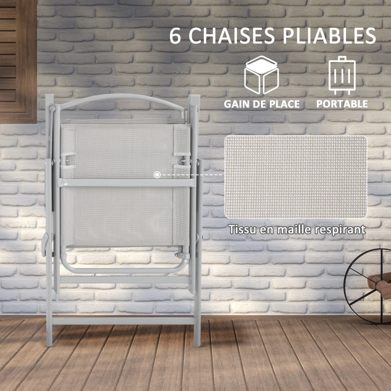Outsunny Ensemble salon de jardin 8 pièces avec grand parasol, table et chaises pliantes métal époxy textilène polyester gris