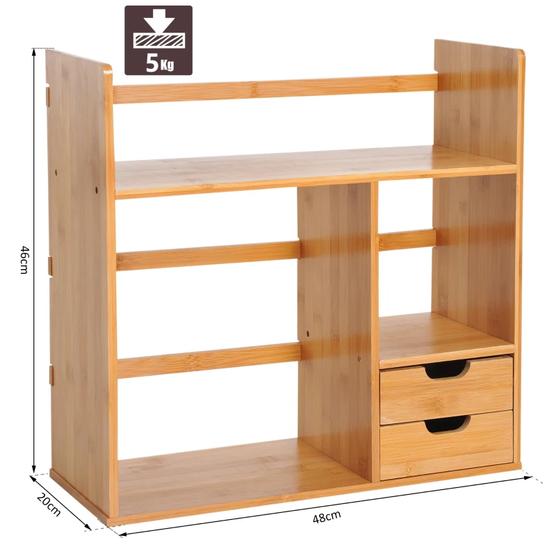 HOMCOM Étagère Livre Bureau Bibliothèque Stockage Organisateur Bureau Cuisine Salle de Bain Bois de Bambou Naturel