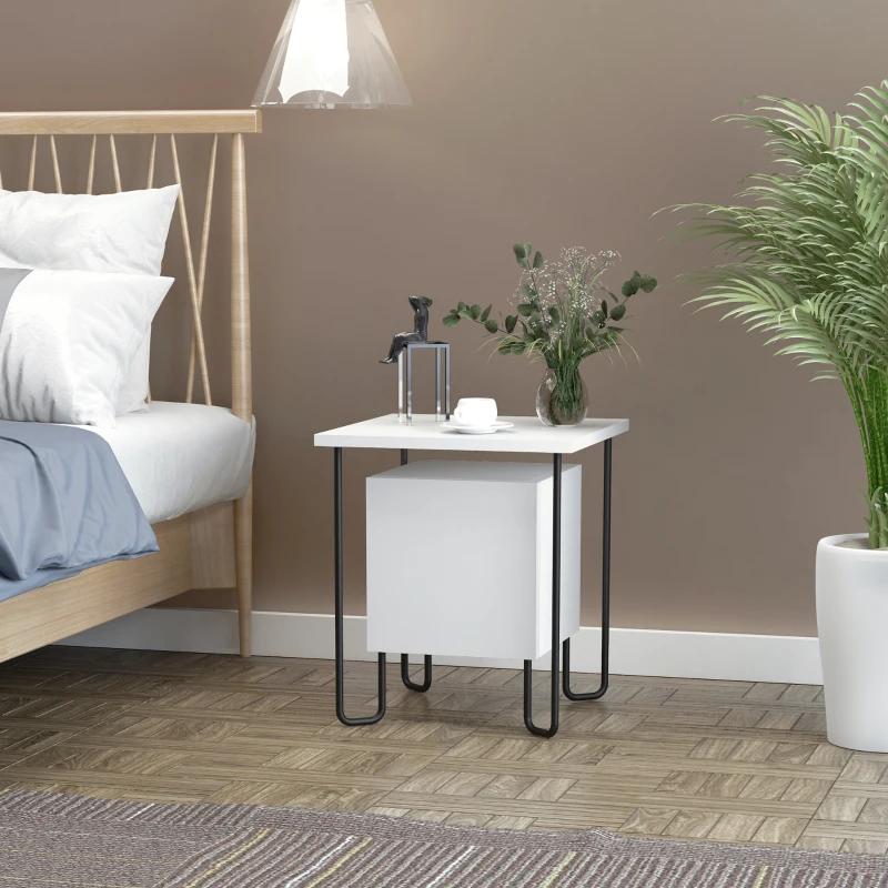 HOMCOM Comodino Moderno con Armadietto e Mensola in Legno e Gambe in Metallo, 40x40x45cm