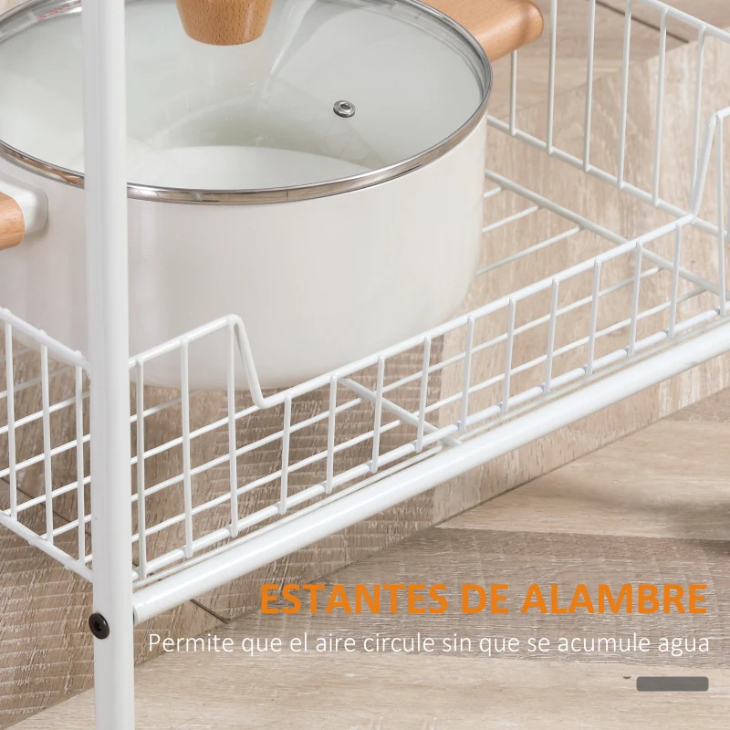 HOMCOM Estante de Cocina con Ruedas Carro de Almacenamiento de 4 Niveles para Cocina Baño Salón 42x34x114,5 cm Blanco