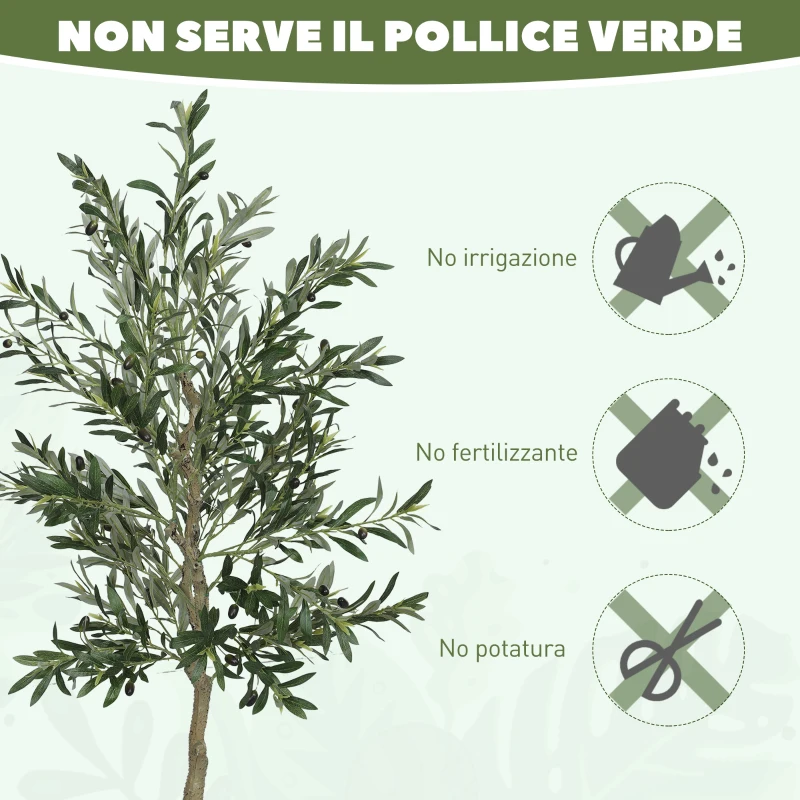 HOMCOM Pianta Artificiale di Olivo Alta 180 cm, Albero Finto con 900 Foglie e 40 Olive, Vaso Incluso