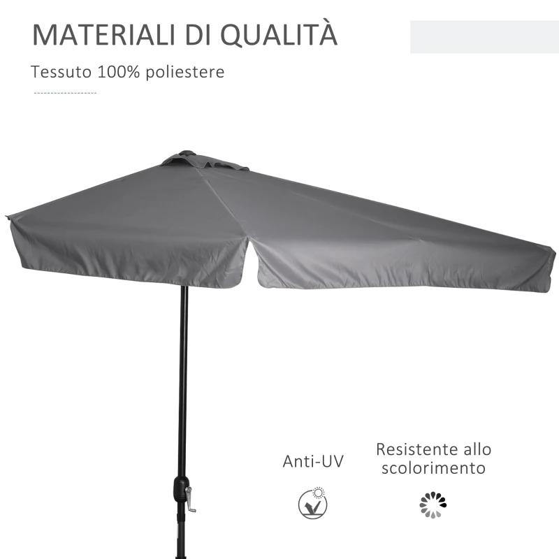 Outsunny Ombrellone Semicircolare da Parete 2.5x2.3m, con Apertura a Manovella, in Metallo e Poliestere, Grigio