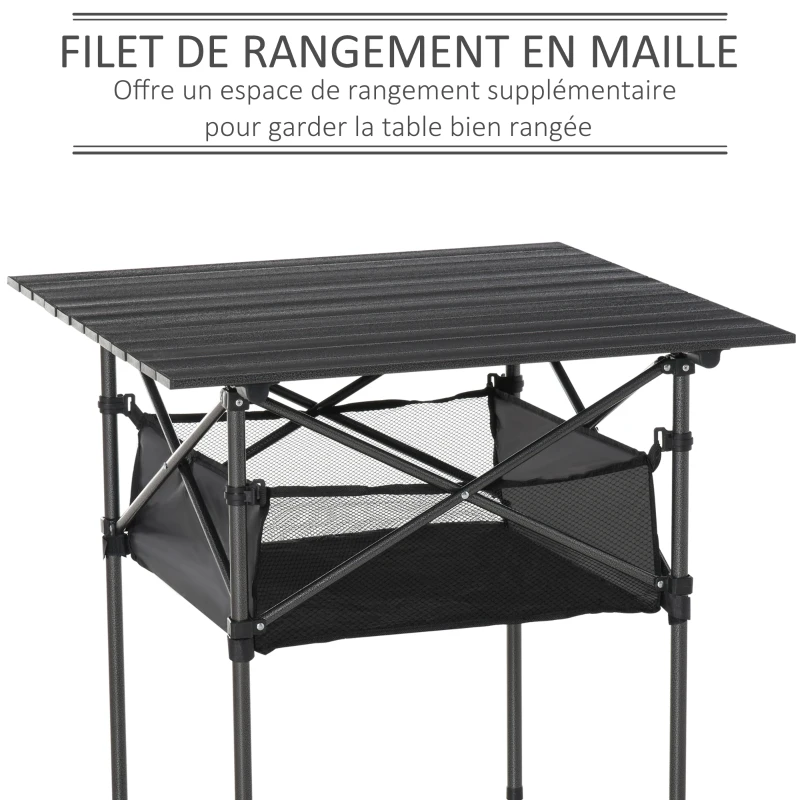 Outsunny Table pliante table de camping table de jardin filet rangement + sac transport plateau alu. châssis métal époxy noir