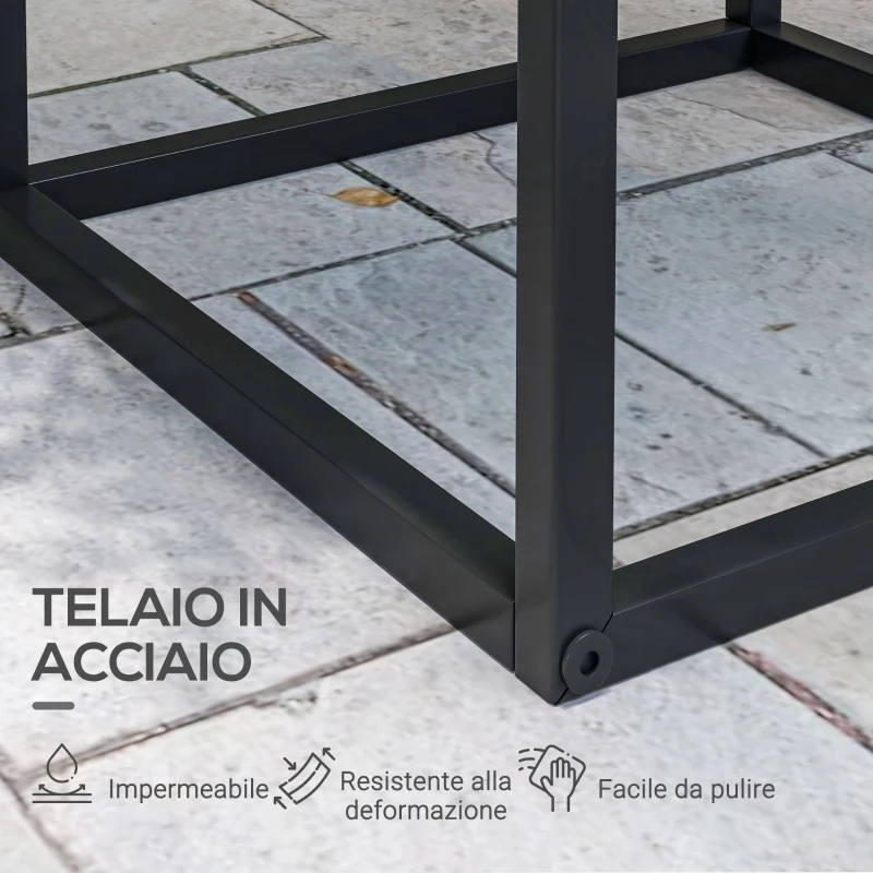 Outsunny Tavolino Portapiante Set 2 Pezzi in Acciaio per Interni ed Esterni, 25x25x58.5 cm e 31x31x65 cm, Nero