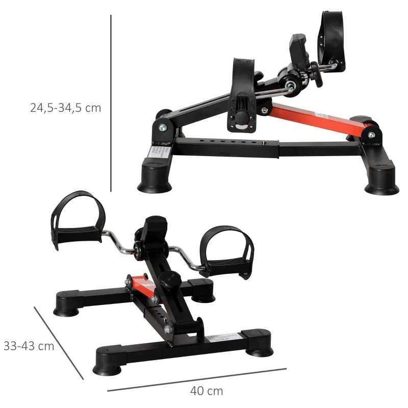 HOMCOM Mini Bicicleta Estática de Ejercicio Pedales Estáticos con Altura y Longitud Ajustables Pantalla LCD Máquina Pedalear de Manos y Piernas 33-43x40x24,5-34,5 cm Negro