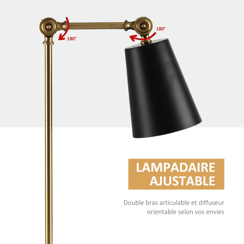 HOMCOM Lot de 2 lampes de table lampe de chevet style industriel angle réglable à 180° en métal pour salon chambre bureau