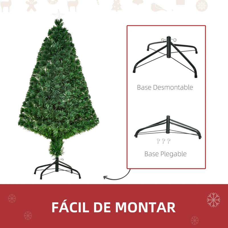 HOMCOM Árbol de Navidad 120cm Artificial Árboles de Abeto con Soporte Fibra Óptica Brillante LED Multicolor Ignífugo