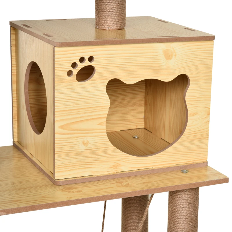 PawHut Arbre à chats design contemporain griffoirs grattoirs sisal naturel niche plate-formes hamac boule panneaux particules beige