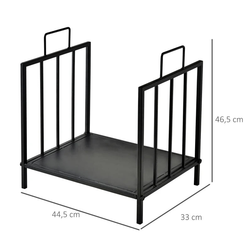 Outsunny Estante de Leña para Chimenea 44,5x33x46,5 cm Tradicional Leñero Interior y Exterior Almacenaje para Madera Soporte para Leña con Asas Diseño Elevado Negro