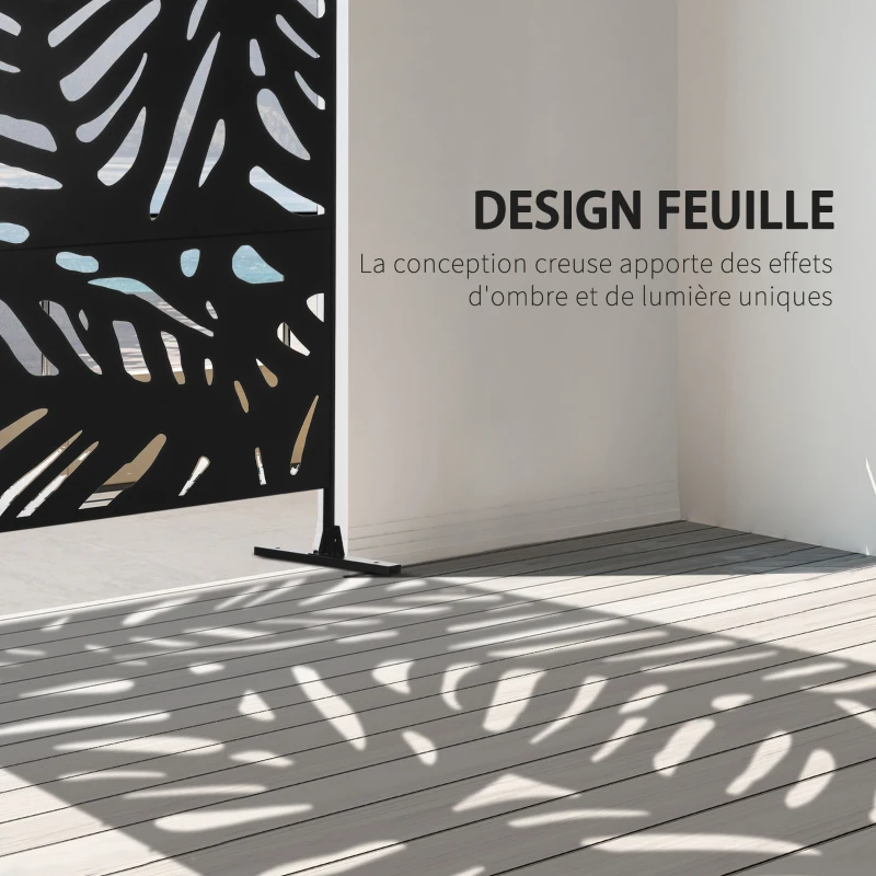 Outsunny Panneau brise vue décoratif extérieur noir à motif végétal en métal - 122 x 45 x 198 cm(m-4)