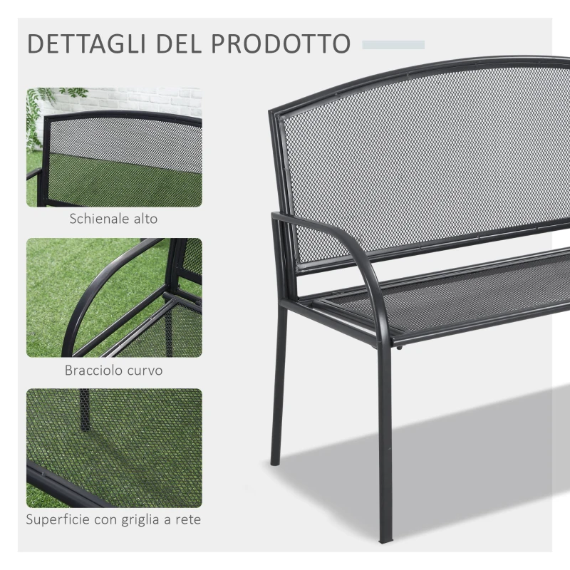 Outsunny Panchina da Giardino 2 Posti in Acciaio con Braccioli, 110.5x53.5x89cm, Grigio