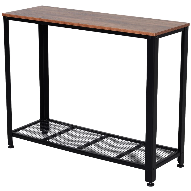 HOMCOM Mesa de Consola Industrial Mesa de Entrada con Estante Inferior de Malla Metálica Carga 30 kg 101x35x80cm Marrón y Negro
