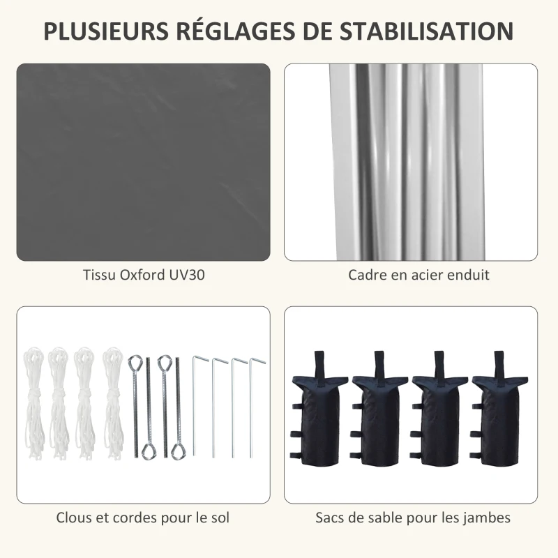 Outsunny Tonnelle barnum de jardin pop-up pliant réglable en hauteur protection UV 30+ 3 parois latérales gris