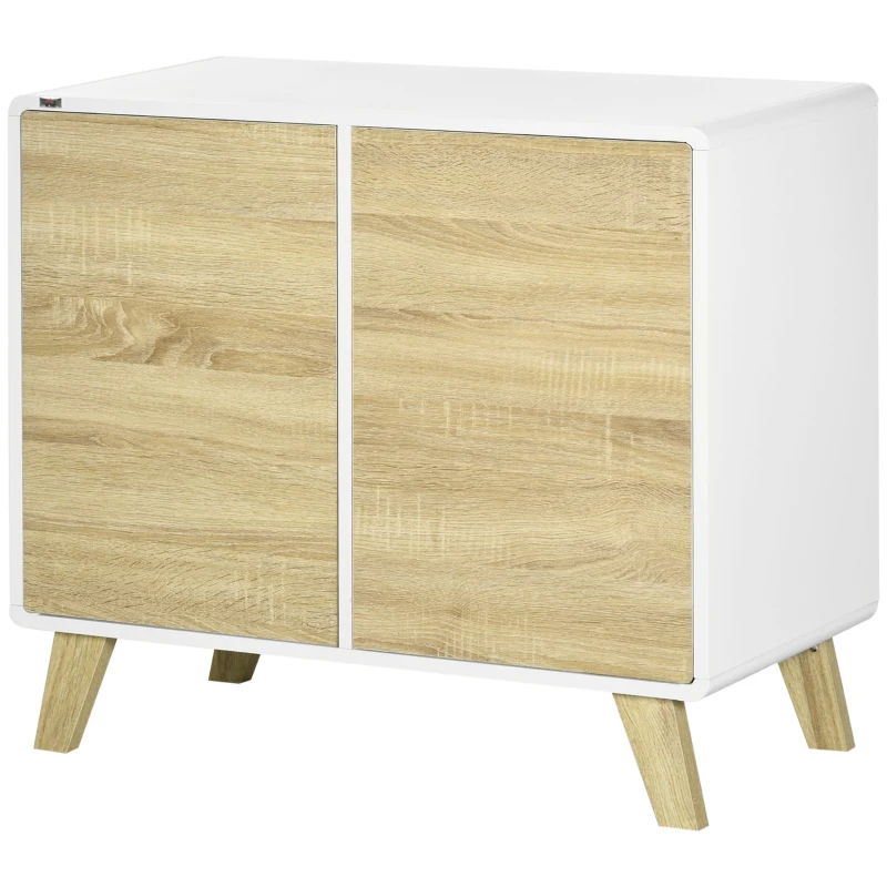 HOMCOM Meuble de rangement commode avec placard 2 portes et 2 étagères réglables 80 x 40 x 70 cm blanc et aspect bois