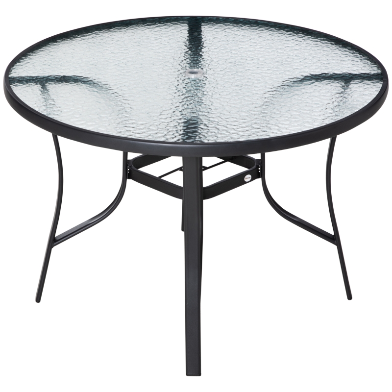 LOKATSE HOME Tavolo Da Giardino Rotondo In Ferro Battuto Con Foro Per Ombrellone - 42x72 Cm - Struttura In Acciaio - Nero - 5