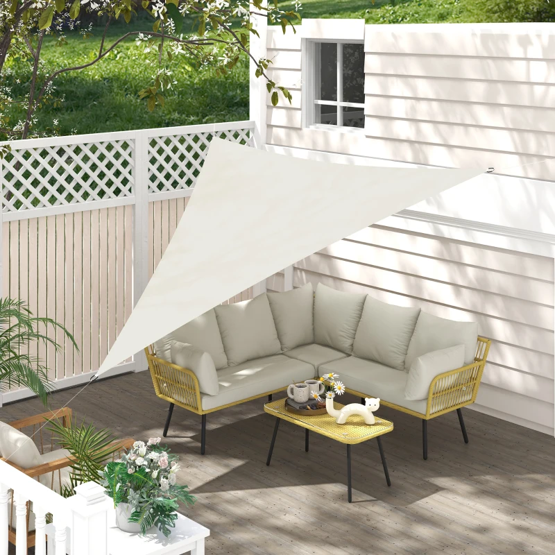 Outsunny Tenda a Vela Triangolare Parasole in HDPE per Spazi Esterni, 3x3x3 m, Crema Bianco Avorio