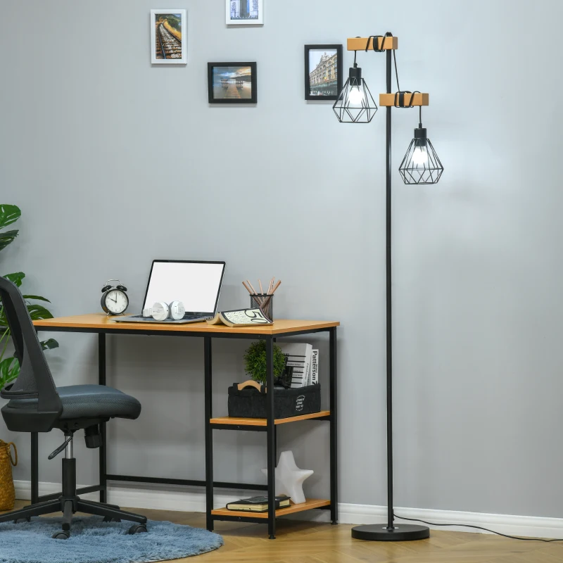 HOMCOM Lampadaire Design Industriel 40 W Max. Double Suspension métal Filaire Hauteur réglable Noir