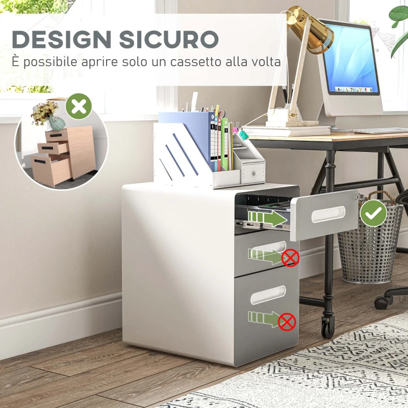 Vinsetto Cassettiera per Ufficio a 3 Cassetti con Serratura, Ruote, Portadocumenti Formato A4, Legale e Lettera, Grigio Chiaro