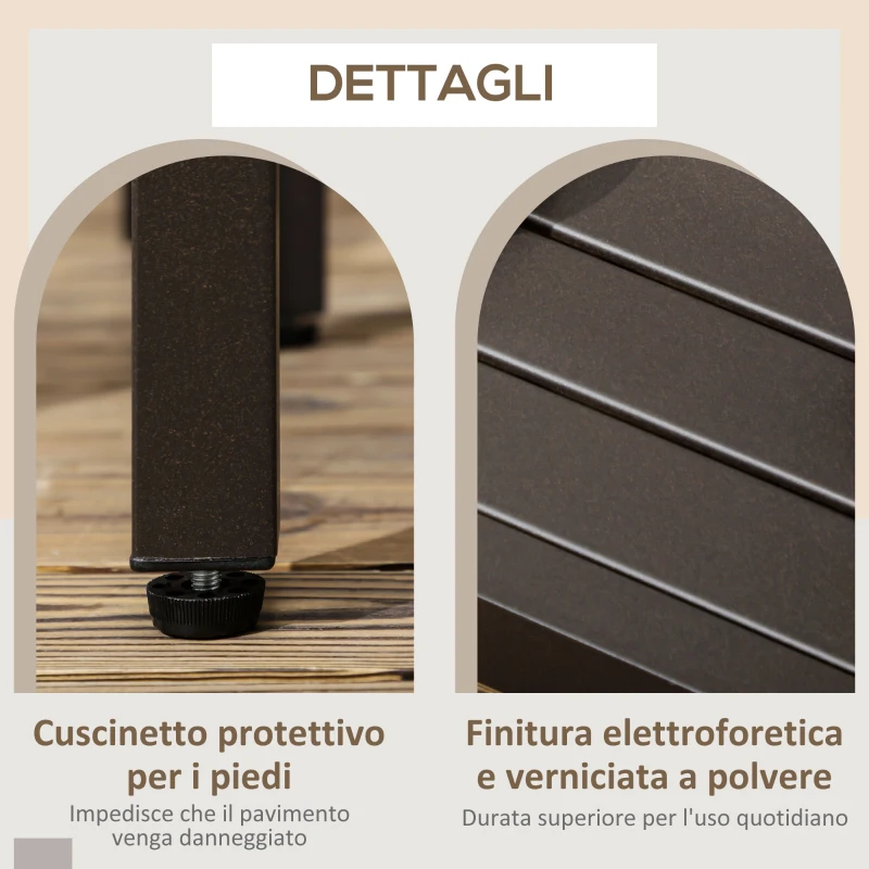 Outsunny Tavolino da Caffè in Acciaio con Piedini Regolabili e Piano a Doghe, 91x51x46 cm, Marrone