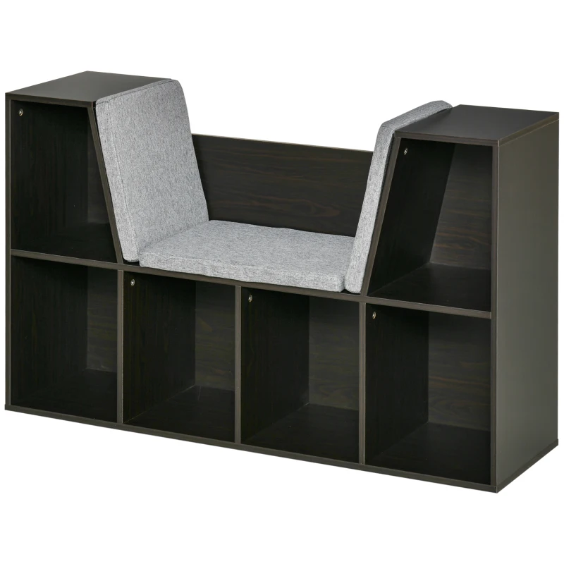 HOMCOM Kids Bookcase Shelf Storage Cabinet Unit, Living Room Sideboard w/ Six Compartments for Toys, Books - Brown