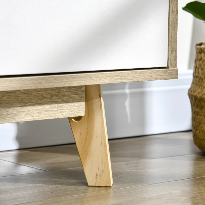 HOMCOM Meuble TV Banc TV scandinave 2 niches et 2 rangements avec Portes - dim. 120I x 40P x 55H cm - Bois Blanc Chêne