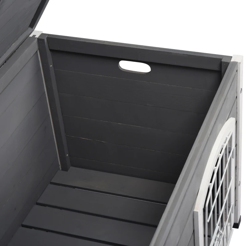 PawHut Cuccia per Cani da Esterno in Legno Impermeabile con Porta Richiudibile, 80x55x53.5 cm, Grigia
