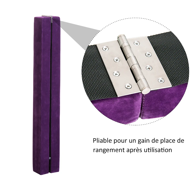 HOMCOM Poutre de gymnastique pliable poutre d'équilibre antidérapante 2,4 m revêtement daim violet